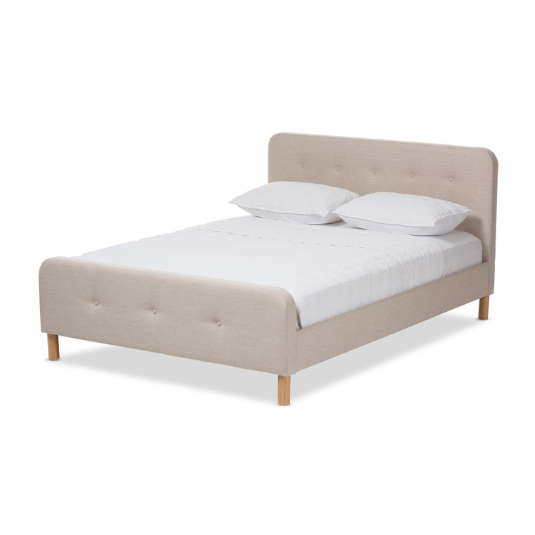 Sonsam Tid-Century Fabric Upholstered Platform Bed | Light Beige