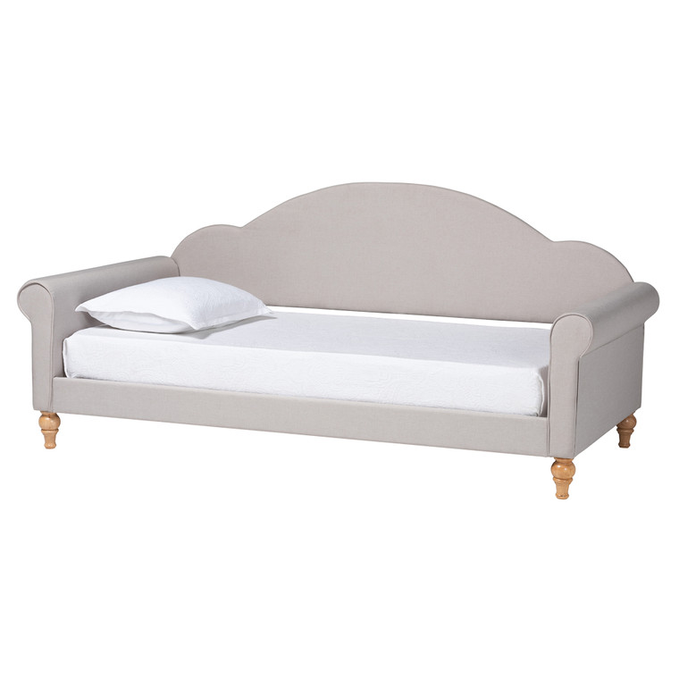 Asechi Classic and Traditional Fabric Daybed | Light Grey/Natural Brown