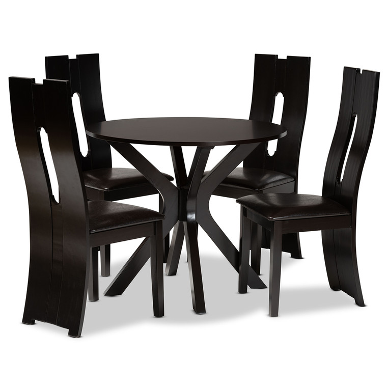 Simeon Todern and Contemporary Faux Leather Upholstered 5-Piece Dining Set | Stellan Brown/Nivan Brown