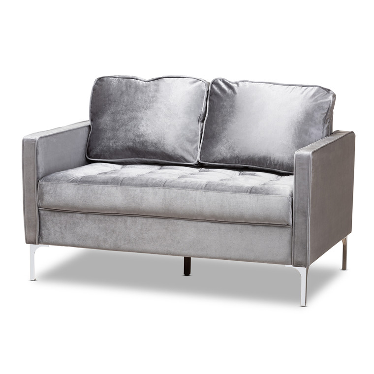 Clarity Todern and Contemporary Velvet Fabric Upholstered 2-Seater Loveseat | Grey