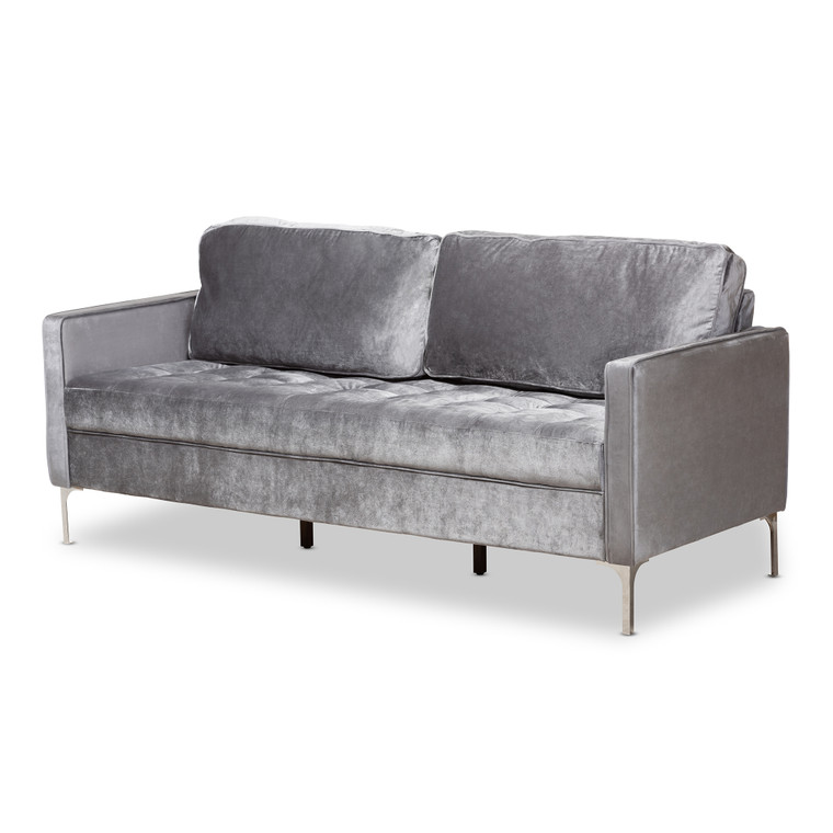 Clarity Todern and Contemporary Velvet Fabric Upholstered 3-Seater Sofa | Grey