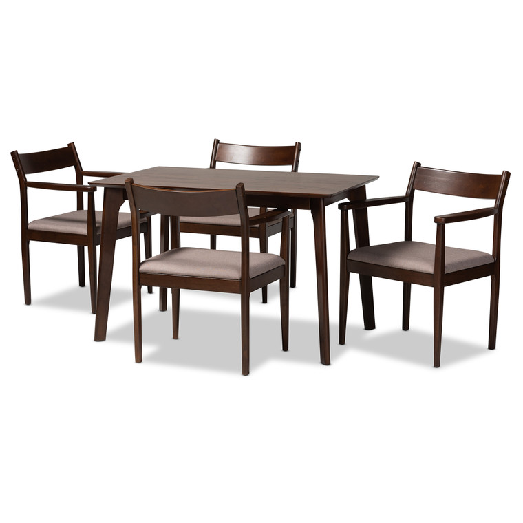 Karena Mid-Century Modern Warm Fabric 5-Piece Dining Set | Warm Grey/Stellan Brown