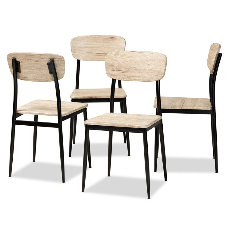 Lume Tid-Century Todern Light 4-Piece Dining Chair Set | Light brown/black