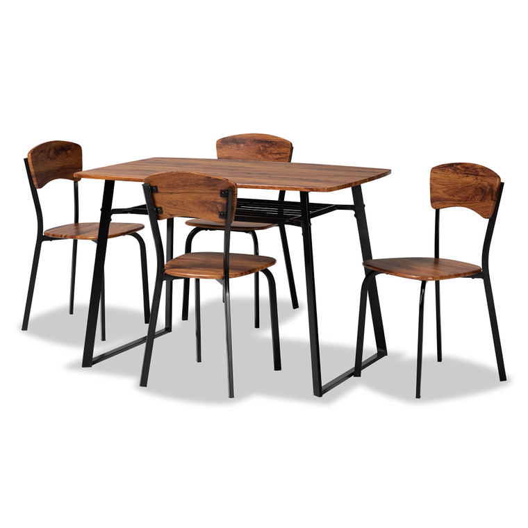 Elid Modern and Contemporary 5-Piece Dining Set | Walnut Brown/Black