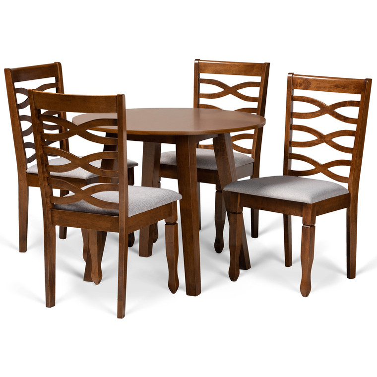 Nesta Todern and Contemporary Fabric Upholstered 5-Piece Dining Set | Grey/walnut brown