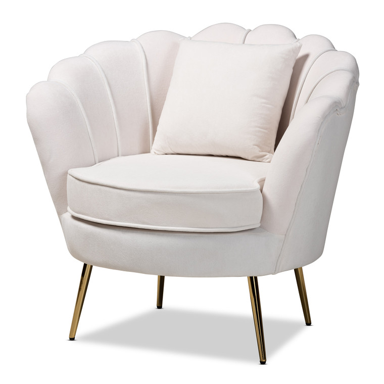 Songar Glam and Luxe Beige Velvet Fabric Upholstered Accent Chair | Beige/Gold