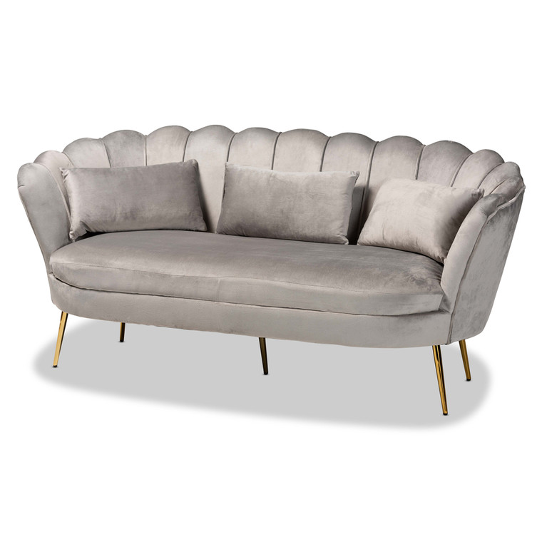 Troy Contemporary Glam and Luxe Velvet Fabric Upholstered Sofa | Grey/Gold
