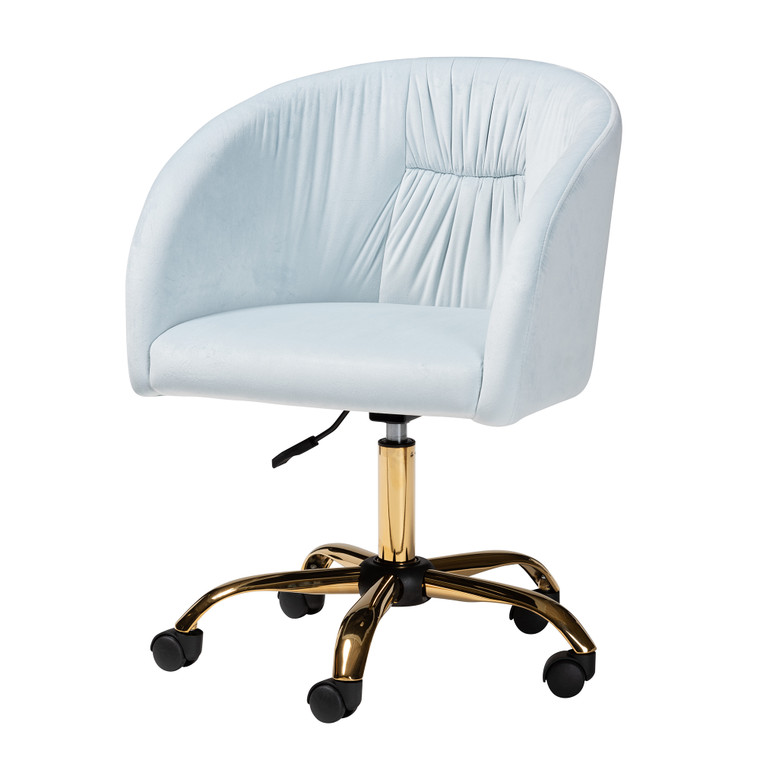 Vennara Contemporary Glam and Luxe Aqua Velvet Fabric Swivel Office Chair | Aqua/Gold