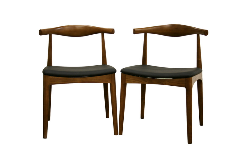 Oreson Mid-Century Modern Faux Leather and 2-Piece Dining Chair Set | Walnut