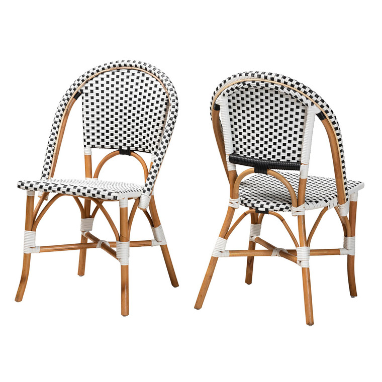 Cynqui Todern French Rattan 2-Piece Bistro Chair Set | Black/White/Natural Brown