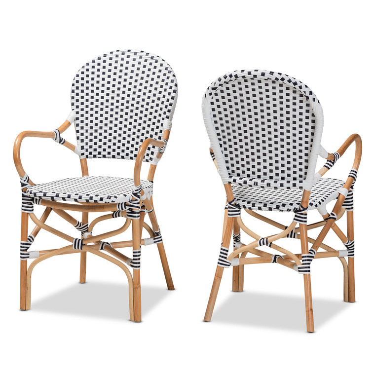 Naira Classic French Rattan 2-Piece Indoor and Outdoor Bistro Chair Set | Black/White/Brown