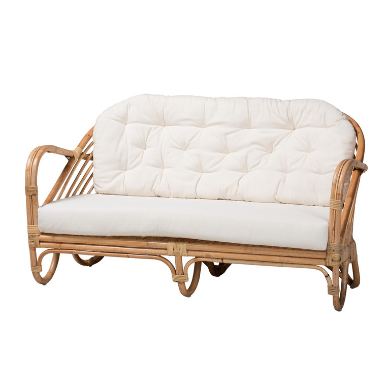 Jax Modern Bohemian Rattan Loveseat | White/Natural Brown