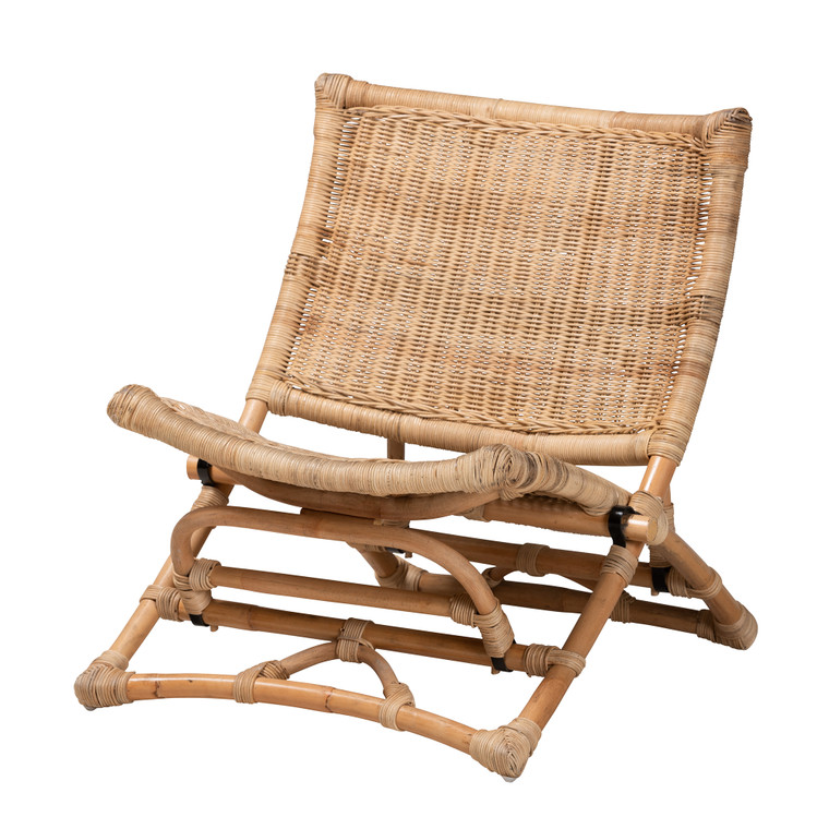 Rarreh Modern Bohemian Antique Rattan Foldable Lounge Chair | Natural Brown