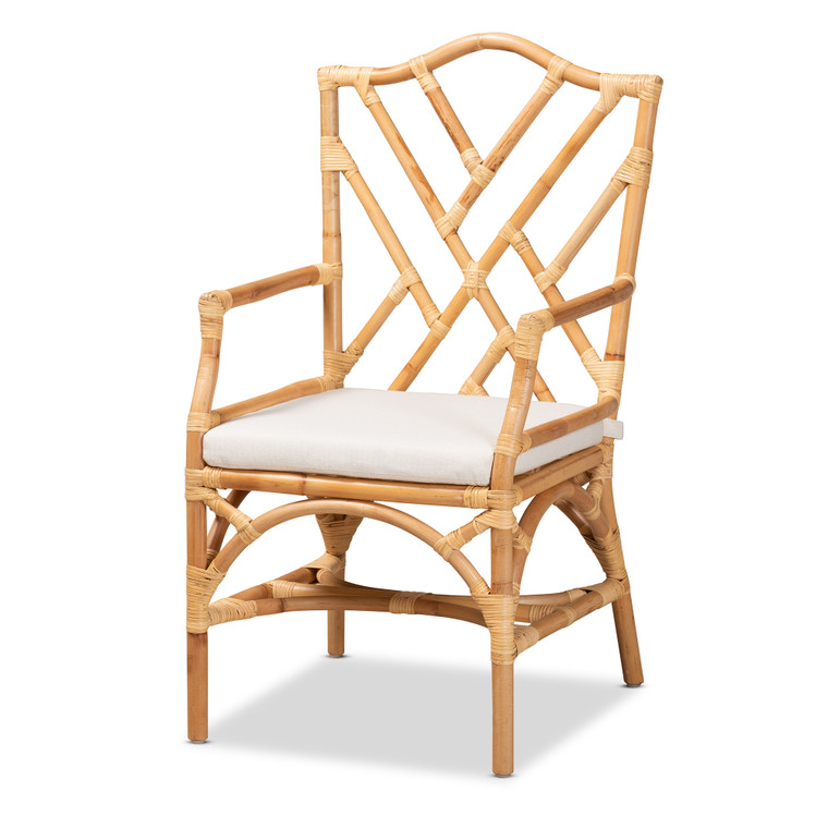 Dela Modern and Contemporary Rattan Dining Chair | Natural/White