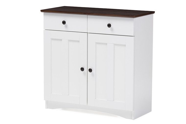 Faye Todern and Contemporary and Buffet Kitchen Cabinet with Two Doors and Two Drawers | White/Wenge