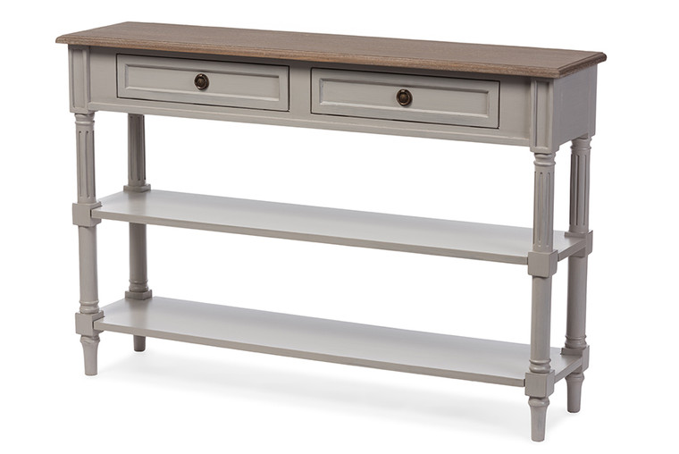 Merritt French Provincial Style Wash Distressed Wood and Grey Two-tone 2-drawer Console Table | Grey/Light Brown