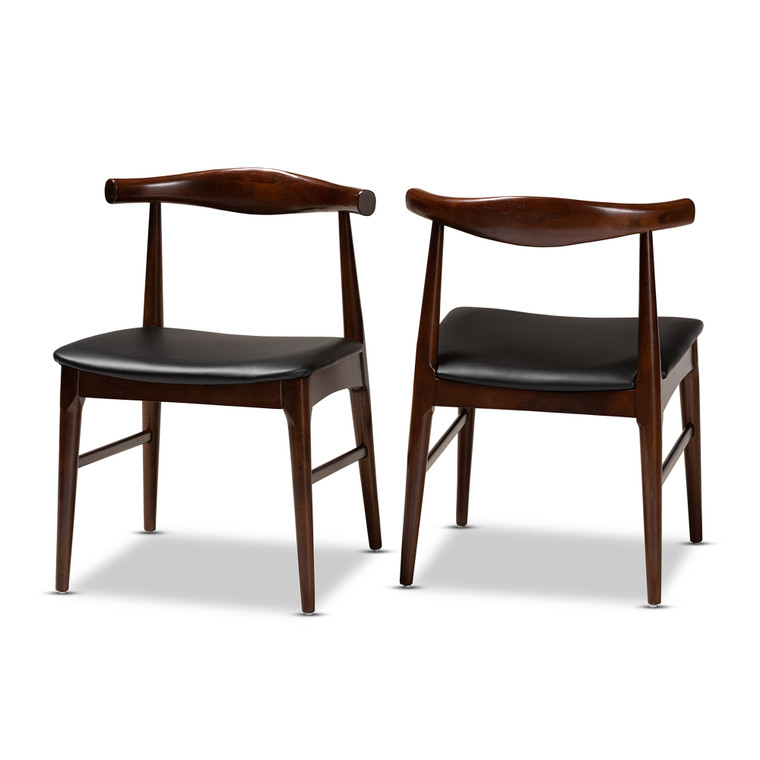 Eir Tid-Century Todern Faux Leather Upholstered Dining Chair Set of 2 | Black/Walnut
