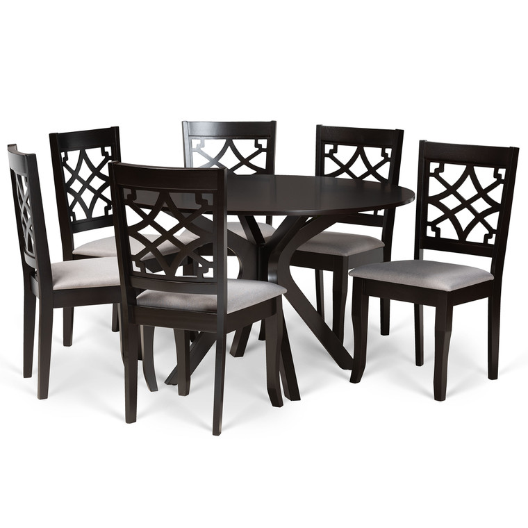 Alene Todern and Contemporary Fabric Upholstered 7-Piece Dining Set | Grey/dark brown