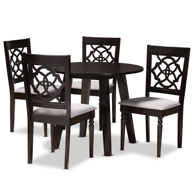 Serephine Todern and Contemporary Fabric Upholstered 5-Piece Dining Set | Grey/Stellan Brown