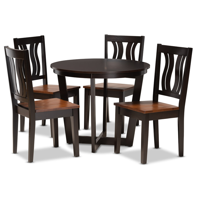 Cleon Todern and Contemporary Transitional Two-Tone 5-Piece Dining Set | Stellan Brown/Walnut Brown