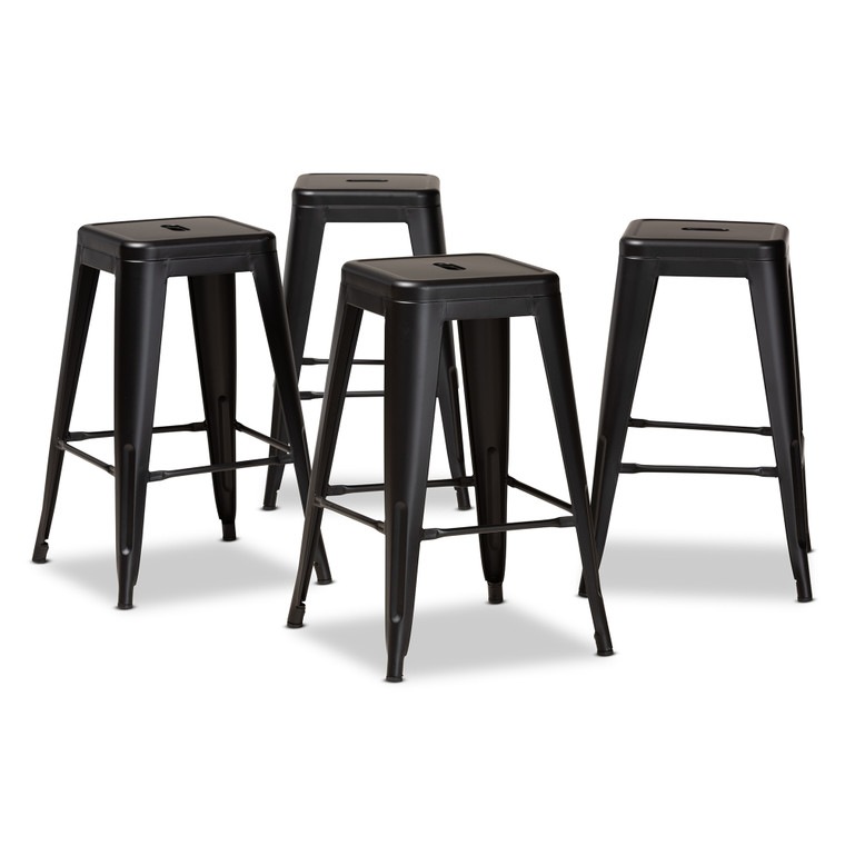 Horace Todern and Contemporary Industrial Finished Metal 4-Piece Stackable Counter Stool Set
