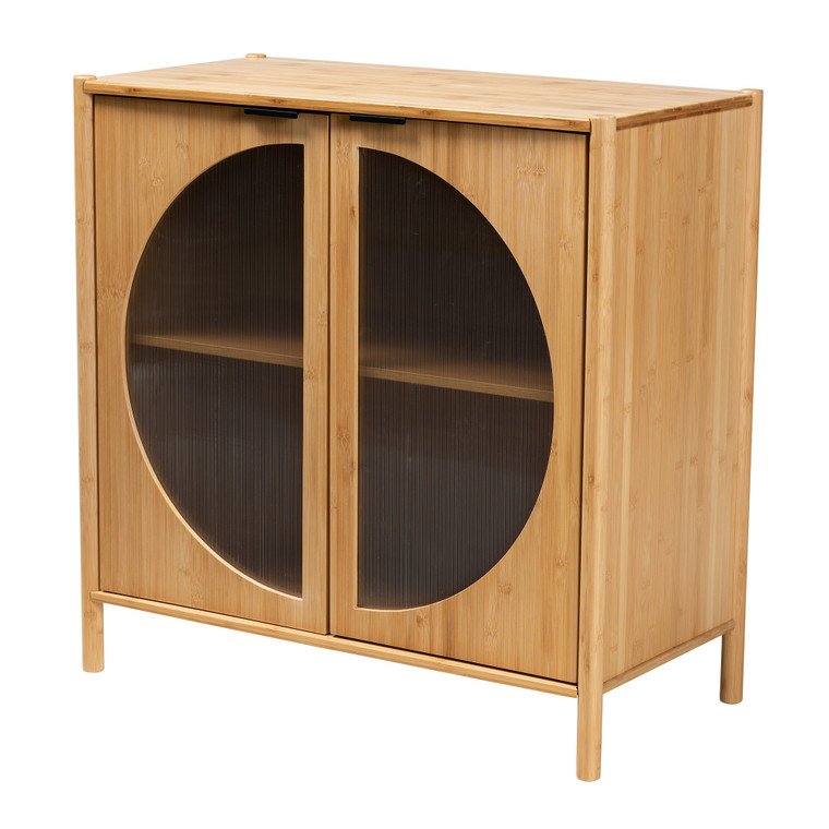 Narek Mid-Century Modern Transitional Bamboo Wood 2-Door Storage Cabinet | Natural Brown