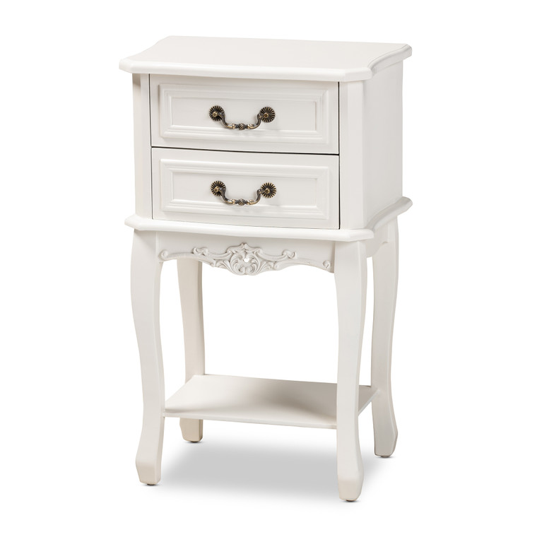 Gabrin Traditional French Country Provincial 2-Drawer End Table | White/Brass