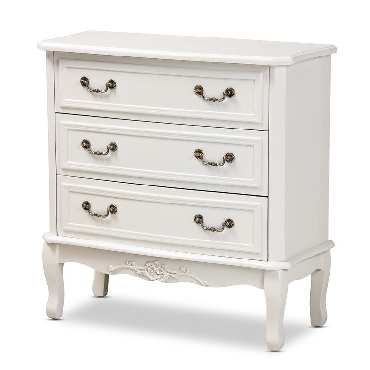 Gabrin Traditional French Country Provincial Storage Cabinet | White/Brass
