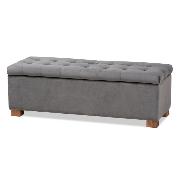 Kenora Modern and Contemporary Velvet Fabric Upholstered Grid-Tufted Storage Ottoman Bench
