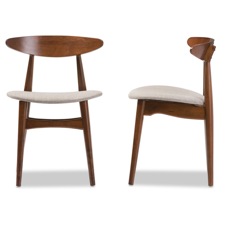 Quinn Tid-Century Todern Fabric Dining Chair | Light Grey/"Oak" Medium Brown