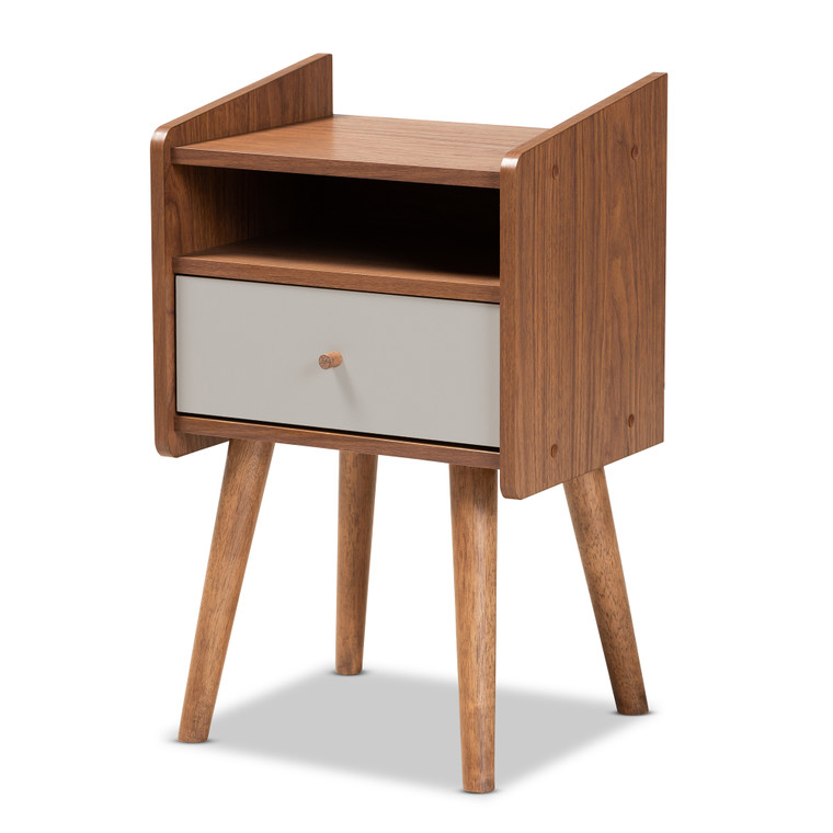 Greystone Tid-Century Todern Two-Tone Grey 1-Drawer Nightstand | Grey/Walnut Brown