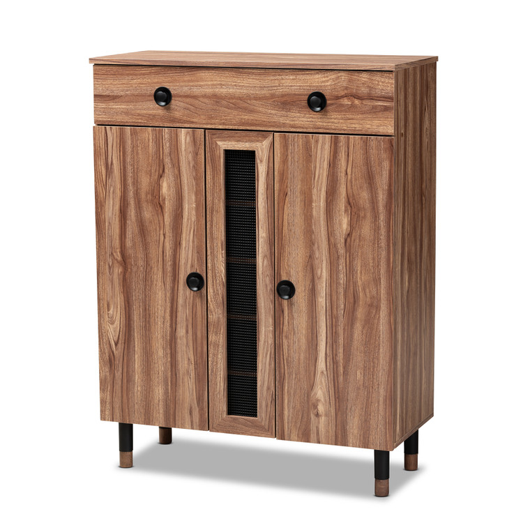 Alnavi Modern and Contemporary 2-Door Wood Entryway Shoe Storage Cabinet with Drawer | Oak