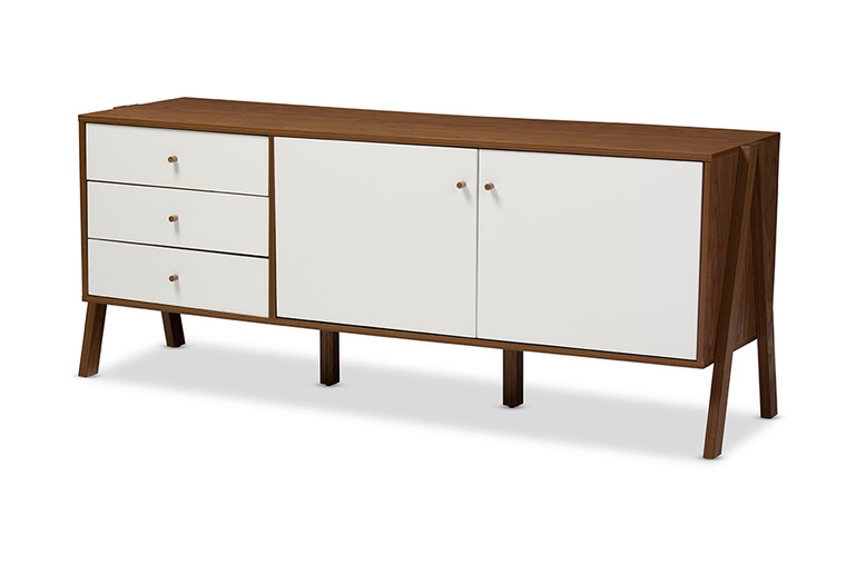 Rhys Mid-century Todern Scandinavian Style and Sideboard Storage Cabinet | "Walnut" Brown/White