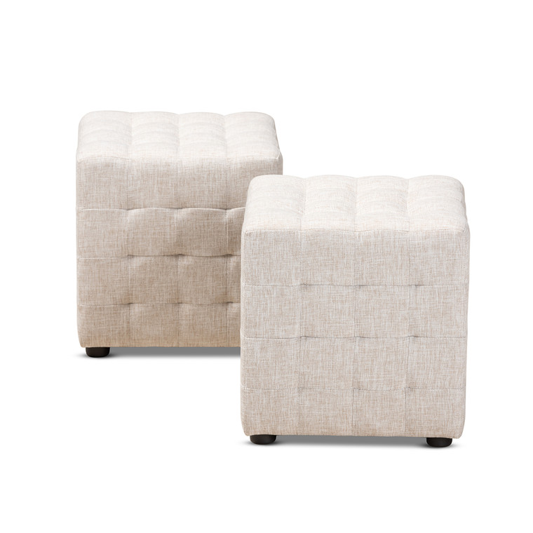 Adiolle Todern and Contemporary Fabric Upholstered Tufted Cube Ottoman Set of 2