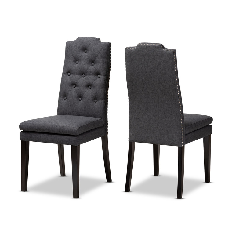 Briar Todern and Contemporary Fabric Upholstered Button Tufted Wood Dining Chair Set of 2