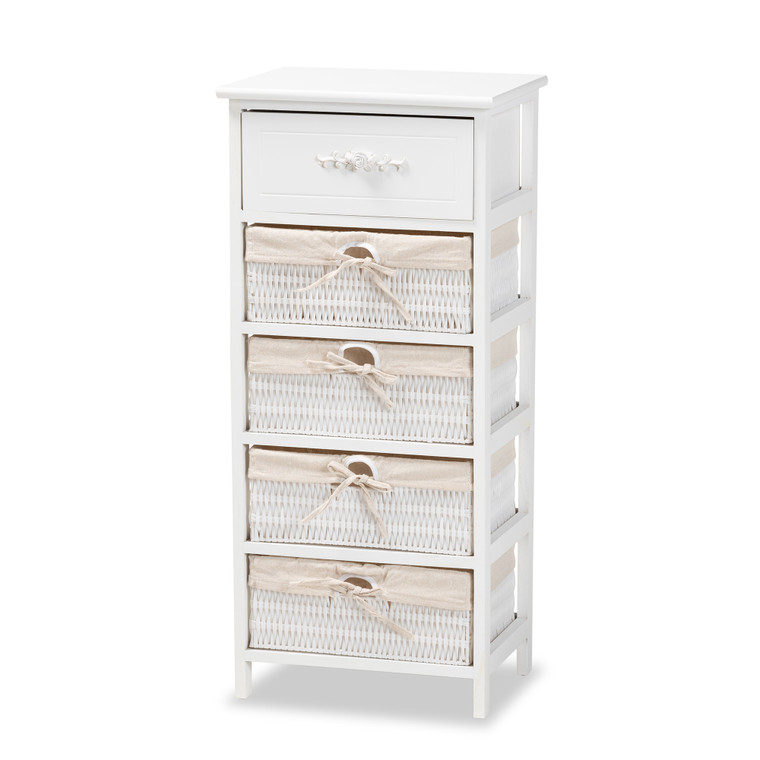 Adeliam Modern and Contemporary Wood and 1-Drawer Storage Unit | White/Beige