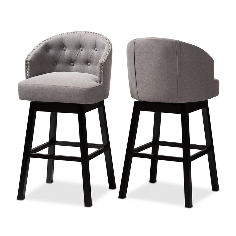 Roneth Transitional Fabric Upholstered Wood Swivel Bar Stool Set of 2