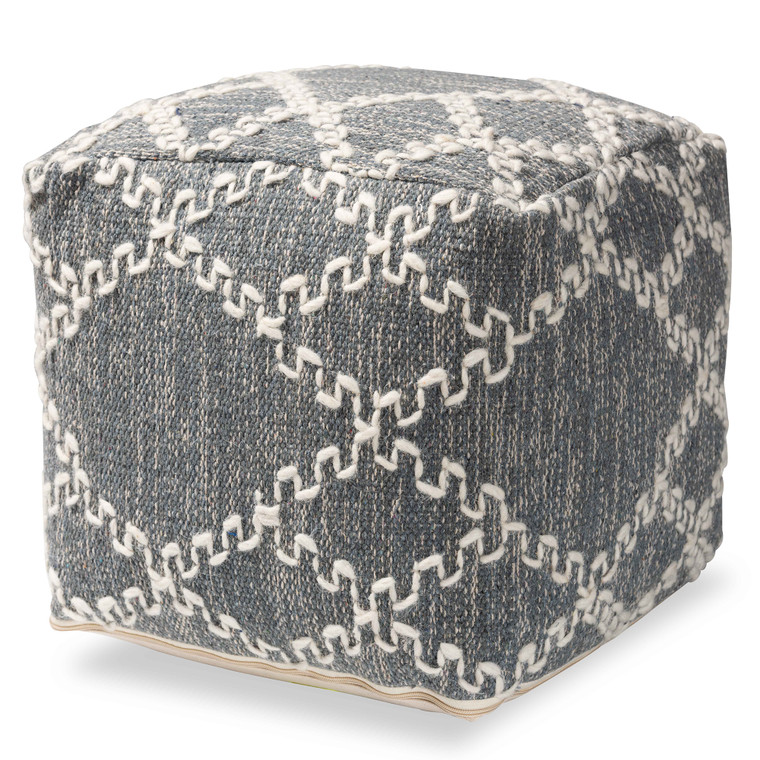Evan Todern and Contemporary Bohemian Handwoven Cotton Blend Pouf Ottoman | Grey/ivory