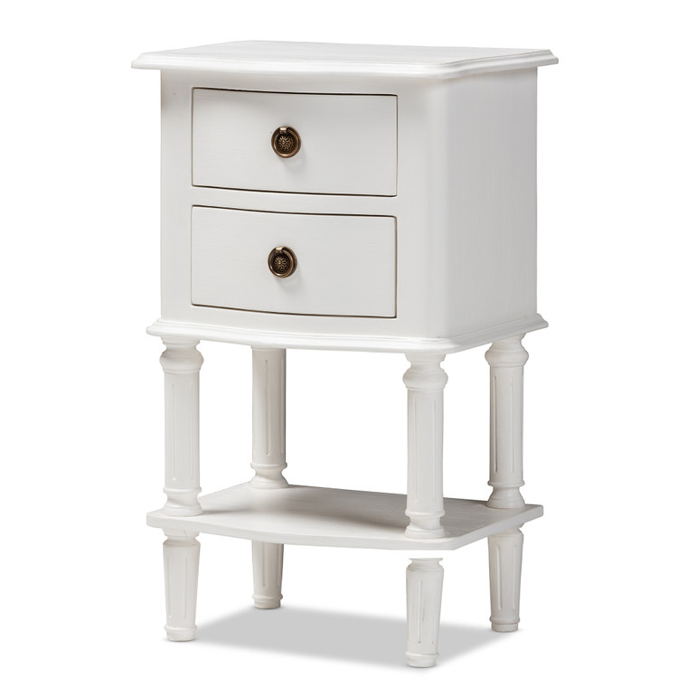Dreyau Country Cottage Farmhouse Finished 2-Drawer Nightstand | White
