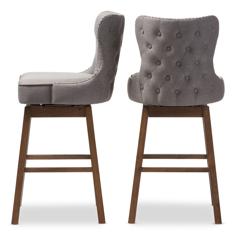 Gradiscka Todern and Contemporary Wood Finishing and Fabric Button-Tufted Upholstered 2-Piece Swivel Barstool Set