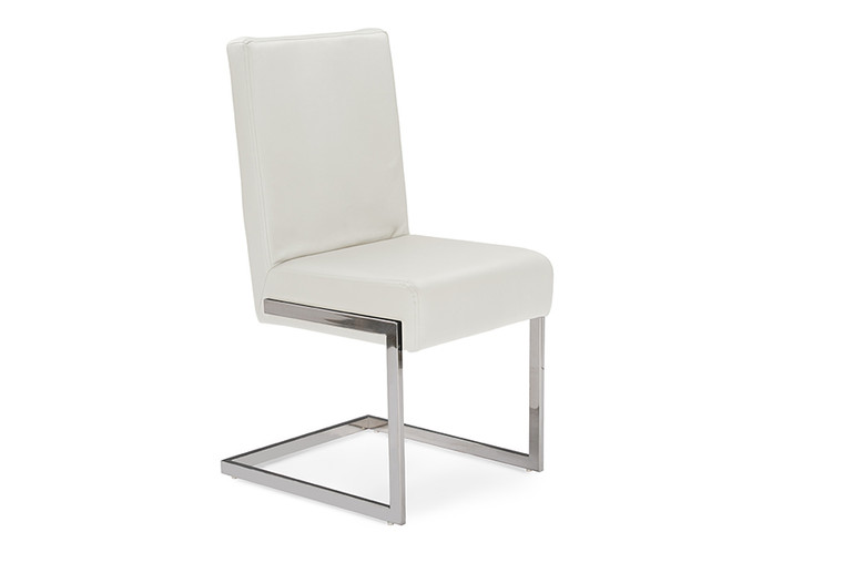 Lantou Modern and Contemporary Faux Leather Upholstered Stainless Steel Dining Chair | Set of 2 | White