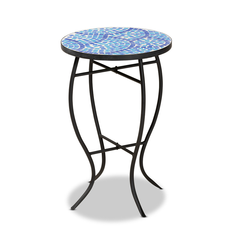 Gaen Todern and Contemporary Blak Metal and Blue Glass Plant Stand | Black/Blue