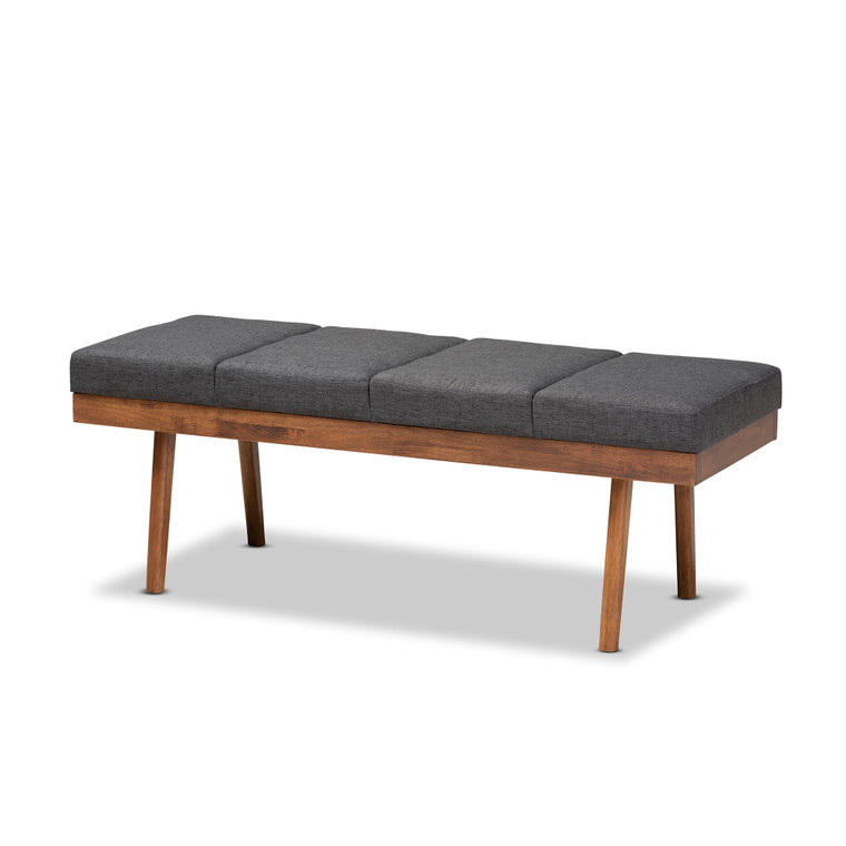 Charcoal Tid-Century Todern Fabric Upholstered Wood Bench