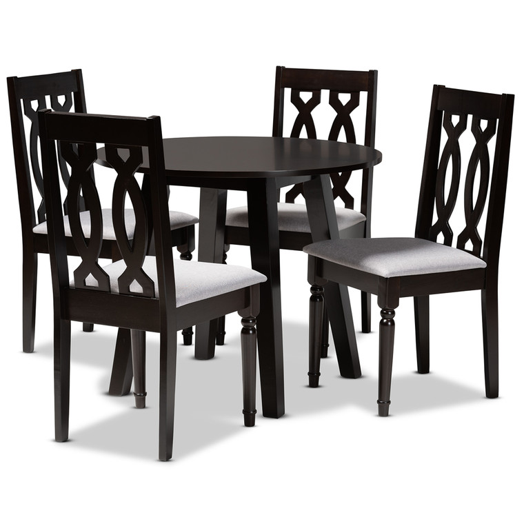 Olive Todern and Contemporary Fabric Upholstered 5-Piece Dining Set | Grey/Stellan Brown