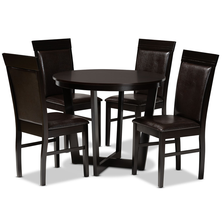 Darkwood Todern and Contemporary Faux Leather Upholstered 5-Piece Dining Set | Stellan Brown/Nivan Brown