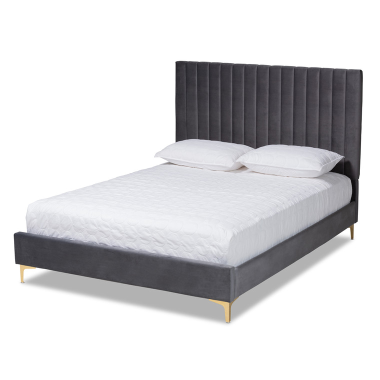 Noserra Contemporary Glam and Luxe Velvet Fabric Upholstered Platform Bed