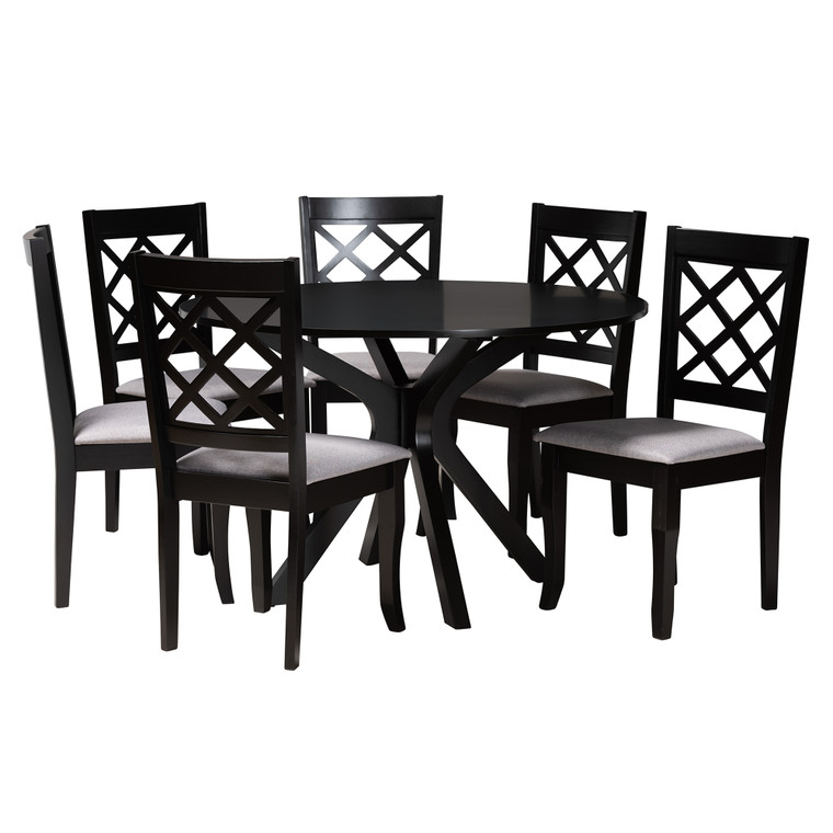 Anaj Todern Fabric and 7-Piece Dining Set | Grey/Nivan Brown