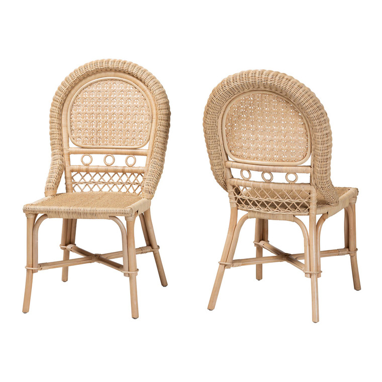 Sidda Todern Bohemian Rattan 2-Piece Dining Chair Set | Natural Brown