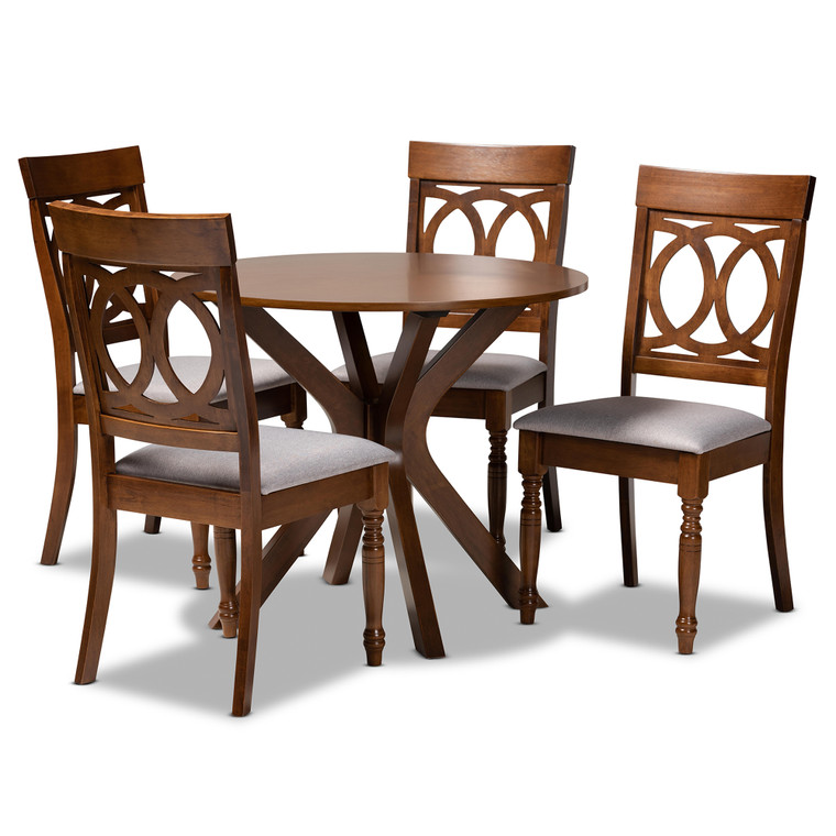 Siejes Todern and Contemporary Fabric Upholstered 5-Piece Dining Set | Grey/Walnut