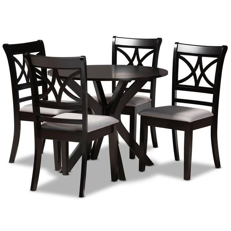 Helen Todern and Contemporary Fabric Upholstered 5-Piece Dining Set | Grey/Stellan Brown